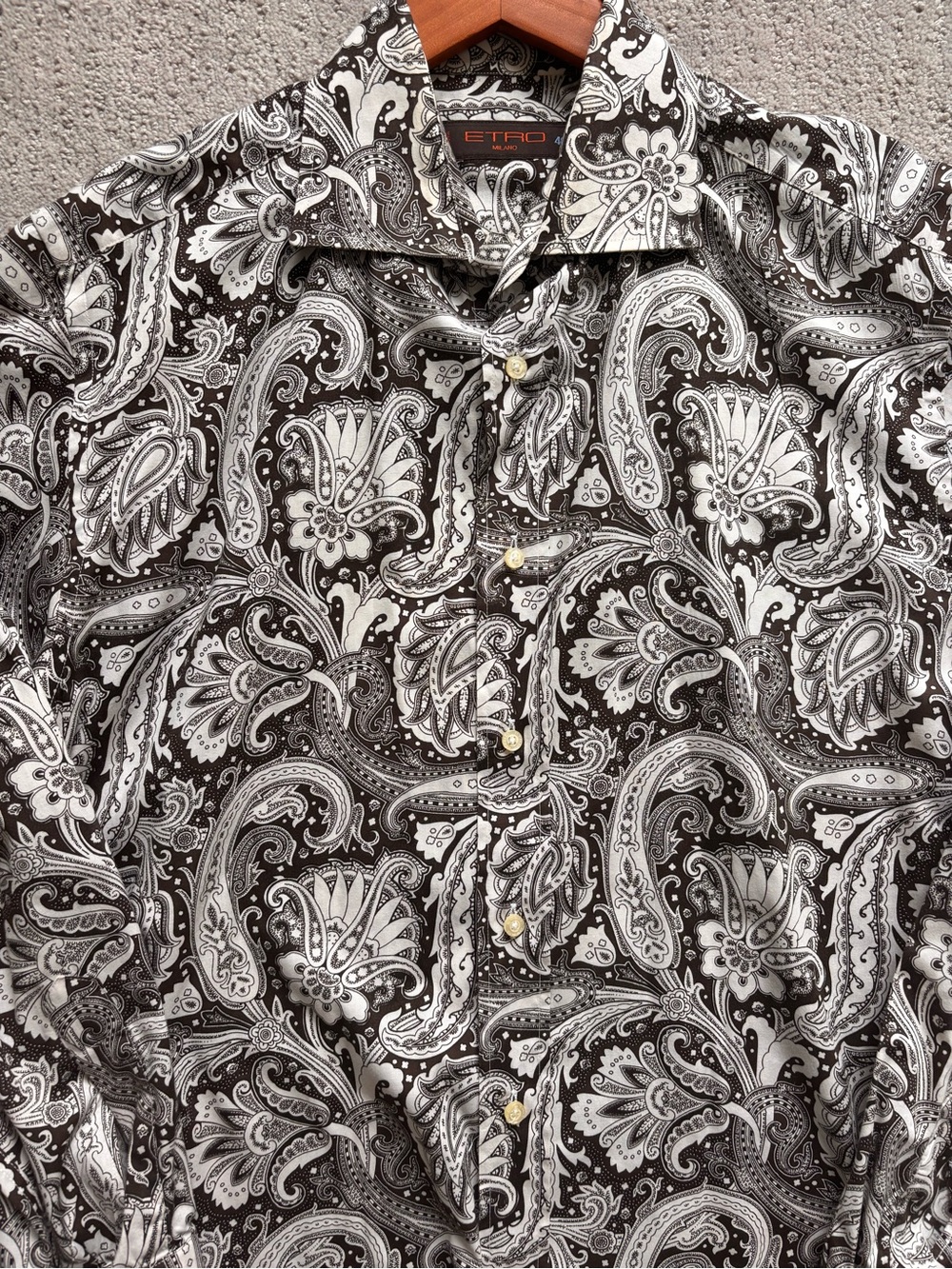 Etro Dark Brown & White Paisley Button-Up Shirt